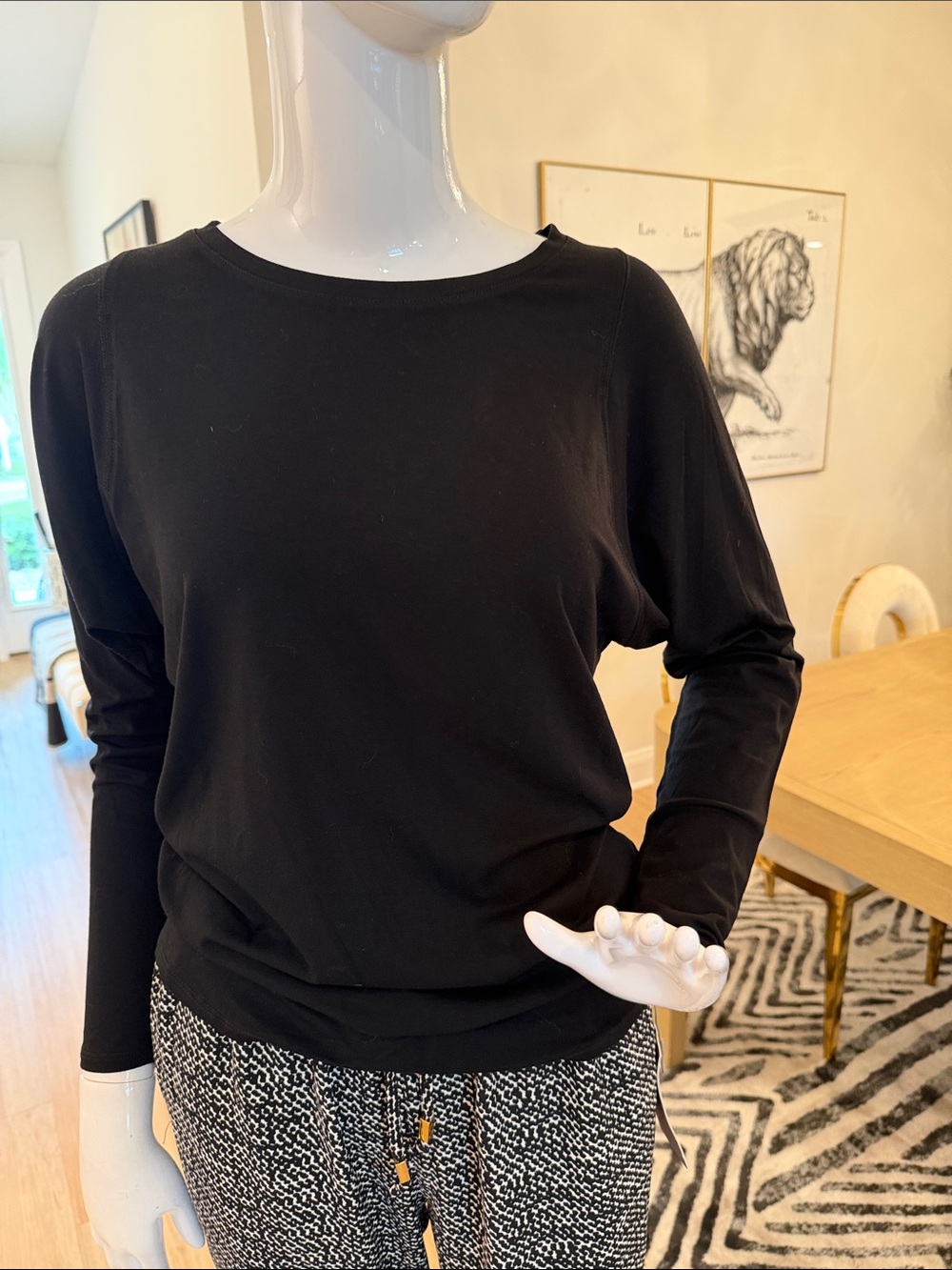 Sigrid Olsen Black Long-Sleeve Crewneck Top